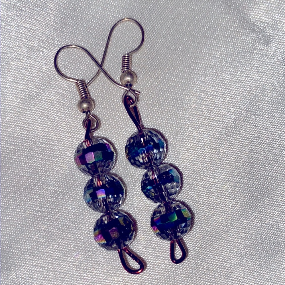 Handmade Iridescent Blue-Purple Bead Drop Earrings